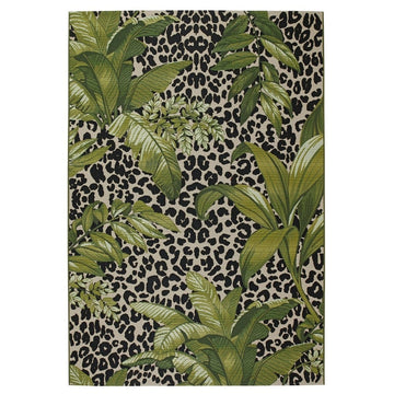 Tropicana 823 K Floral Leopard Durable Stain-Resistant Weatherproof Flatweave In-Outdoor Cream/Black/Green/Multicolour Rug-Melrose-Rug Love - The Most Loved Rug Store